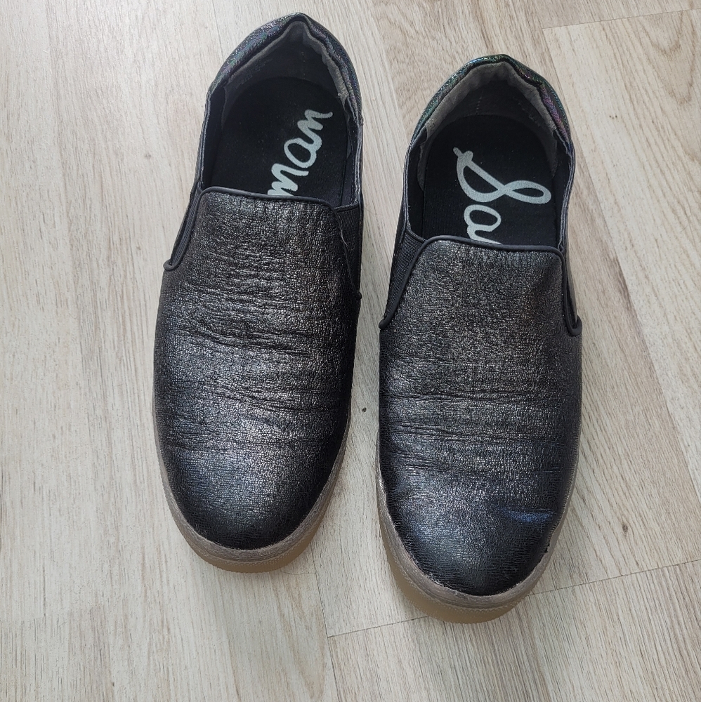Sam Edelman Miles Black Silver Metallic  Slip On Sneakers Women’s Sz 7.5M